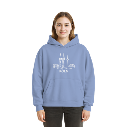Köln Skyline (großer Druck auf der Brust) - Fluffy Boxcut Hoodie
