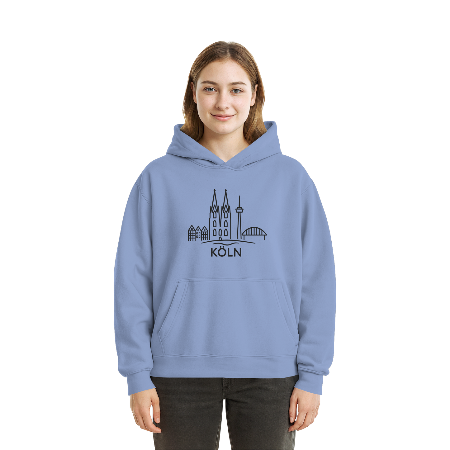 Köln Skyline (großer Druck auf der Brust) - Fluffy Boxcut Hoodie