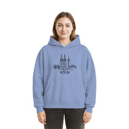 Köln Skyline (großer Druck auf der Brust) - Fluffy Boxcut Hoodie