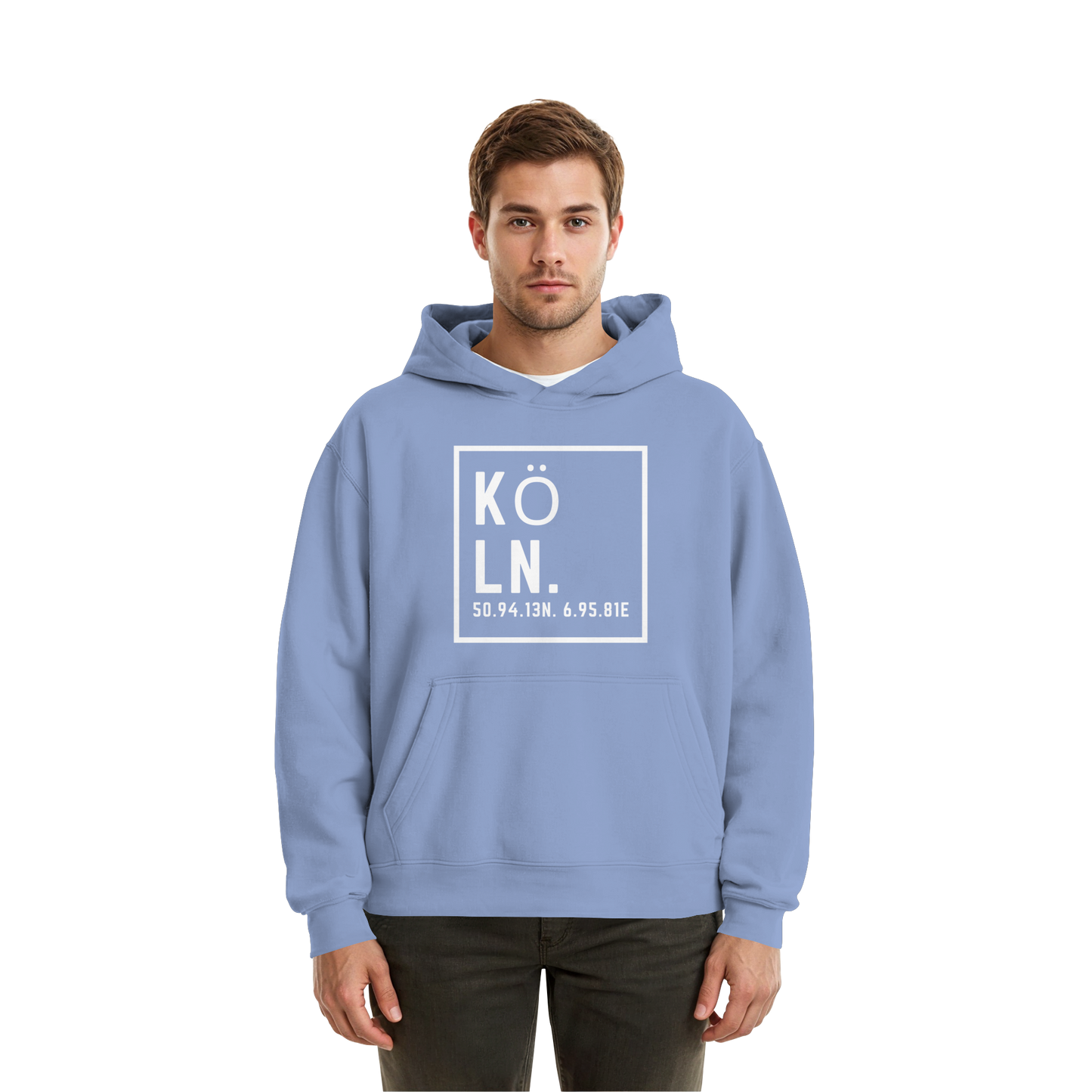 Köln Koordinaten (großer Druck auf der Brust) - Fluffy Boxcut Hoodie