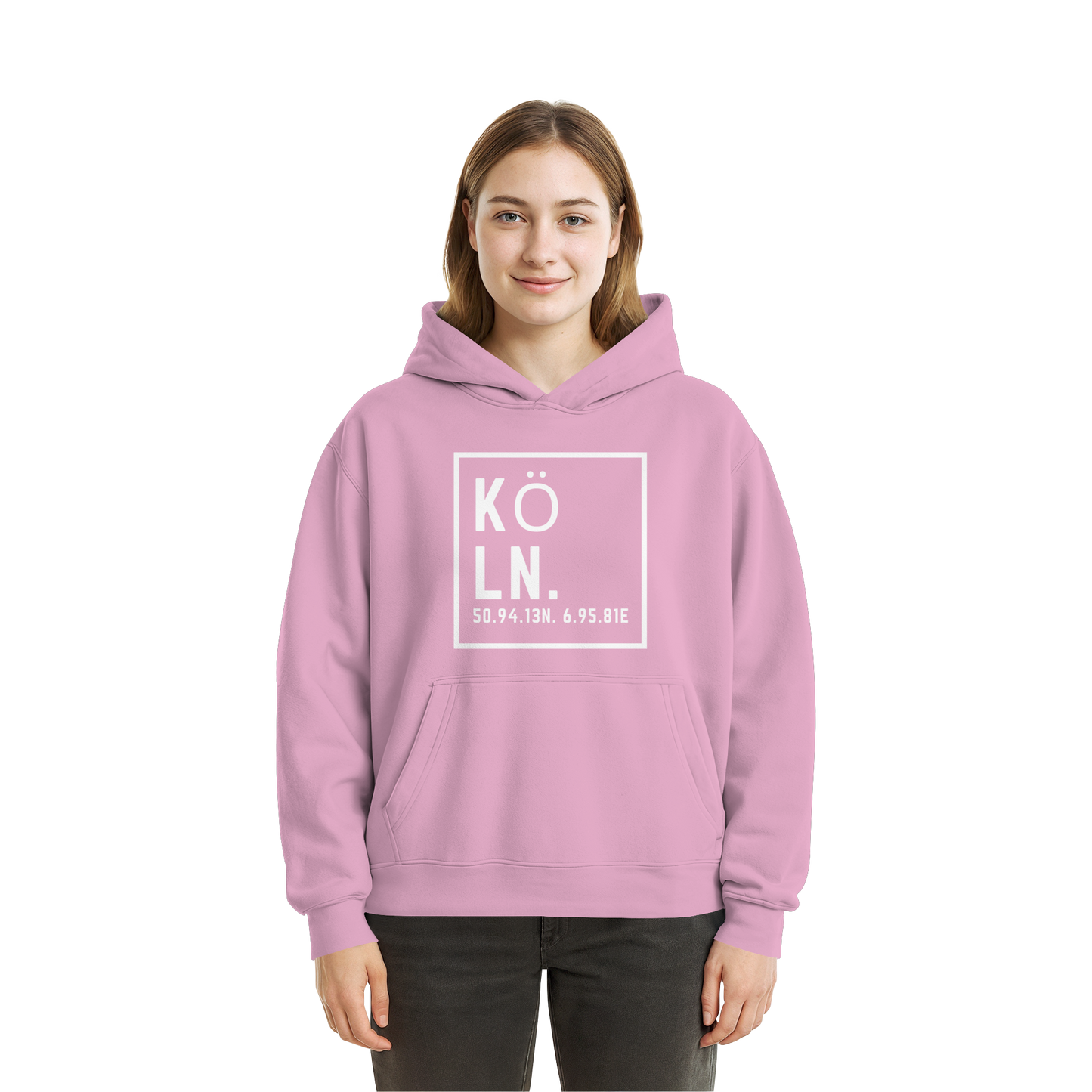 Köln Koordinaten (großer Druck auf der Brust) - Fluffy Boxcut Hoodie