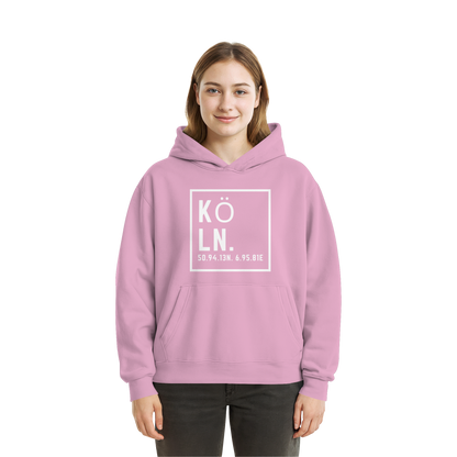 Köln Koordinaten (großer Druck auf der Brust) - Fluffy Boxcut Hoodie