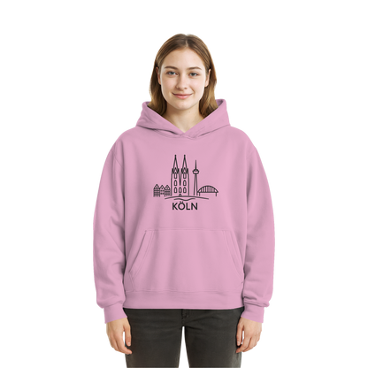Köln Skyline (großer Druck auf der Brust) - Fluffy Boxcut Hoodie