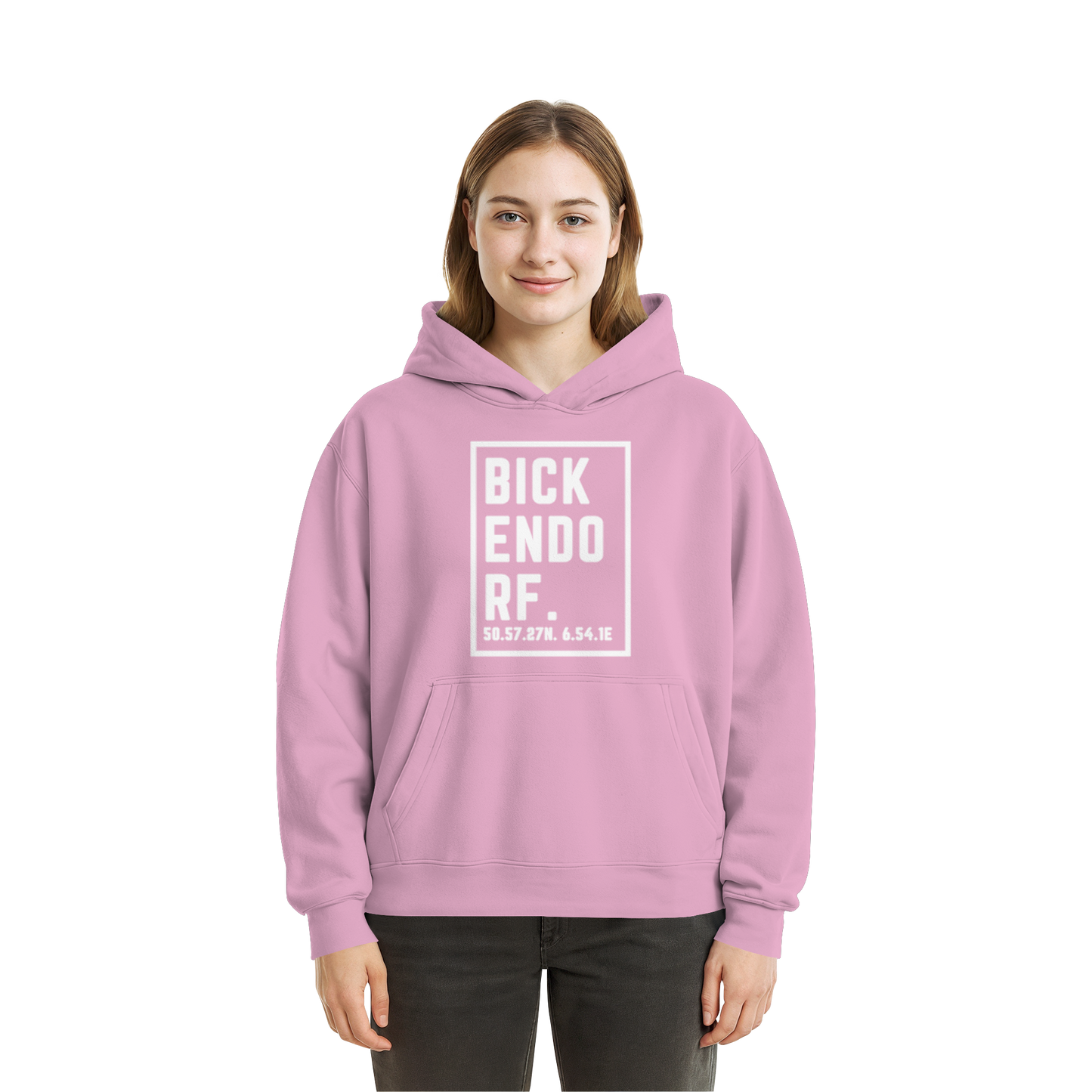 Bickendorf Koordinaten (großer Druck auf der Brust) - Fluffy Boxcut Hoodie