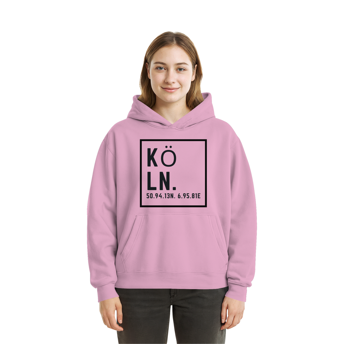 Köln Koordinaten (großer Druck auf der Brust) - Fluffy Boxcut Hoodie