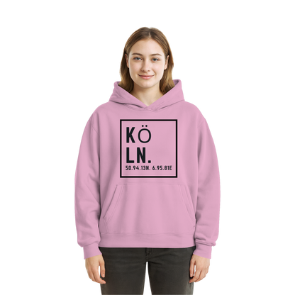 Köln Koordinaten (großer Druck auf der Brust) - Fluffy Boxcut Hoodie