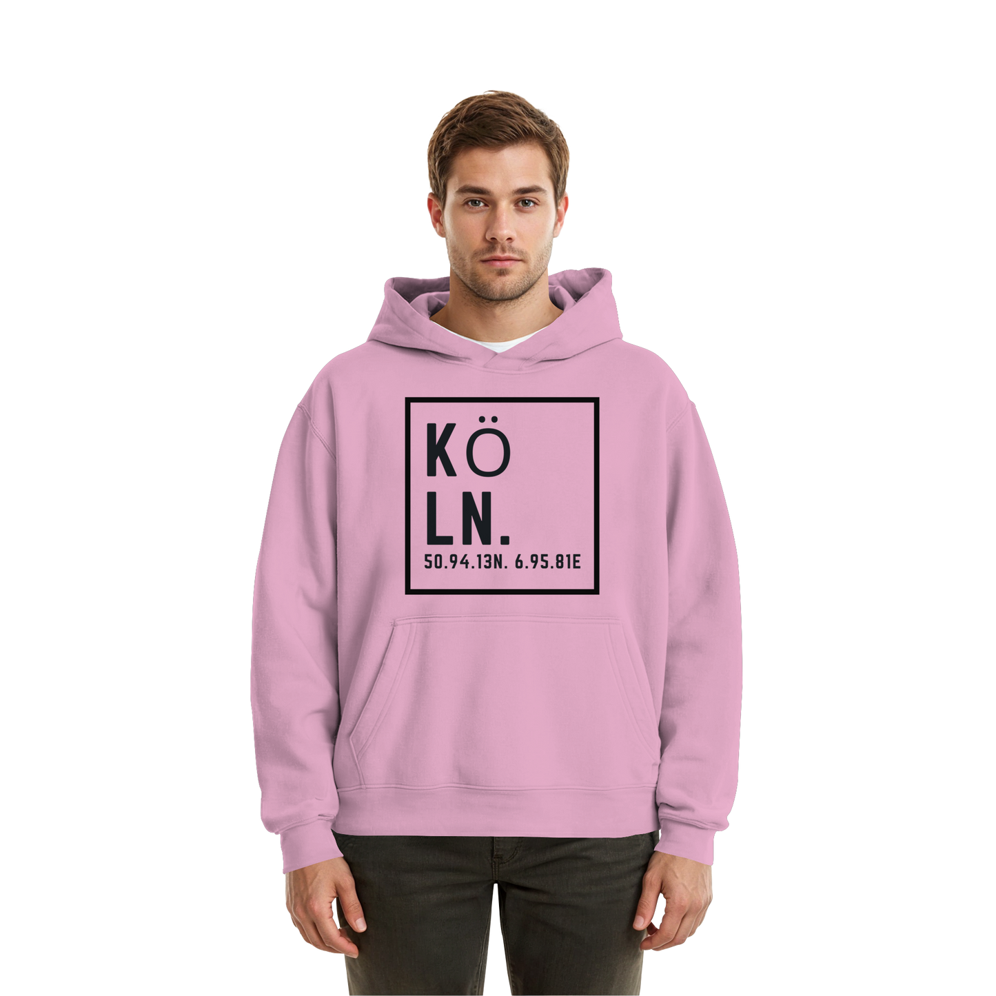 Köln Koordinaten (großer Druck auf der Brust) - Fluffy Boxcut Hoodie