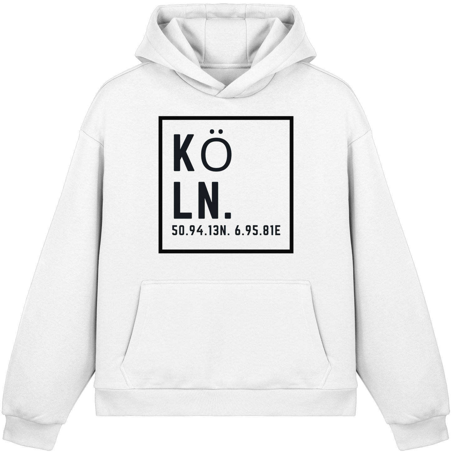 Köln Koordinaten (großer Druck auf der Brust) - Fluffy Boxcut Hoodie