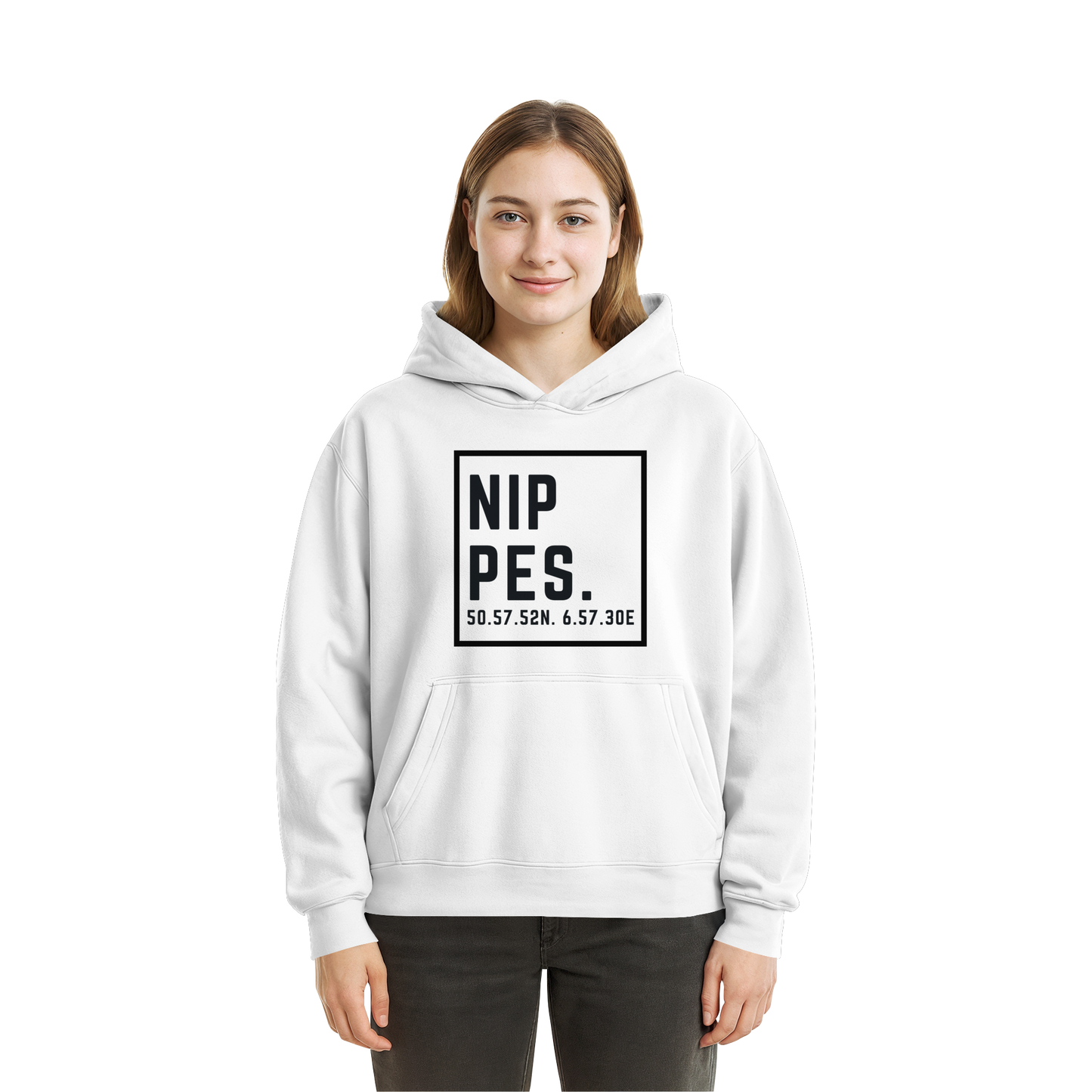 Nippes Koordinaten (großer Druck auf der Brust) - Fluffy Boxcut Hoodie