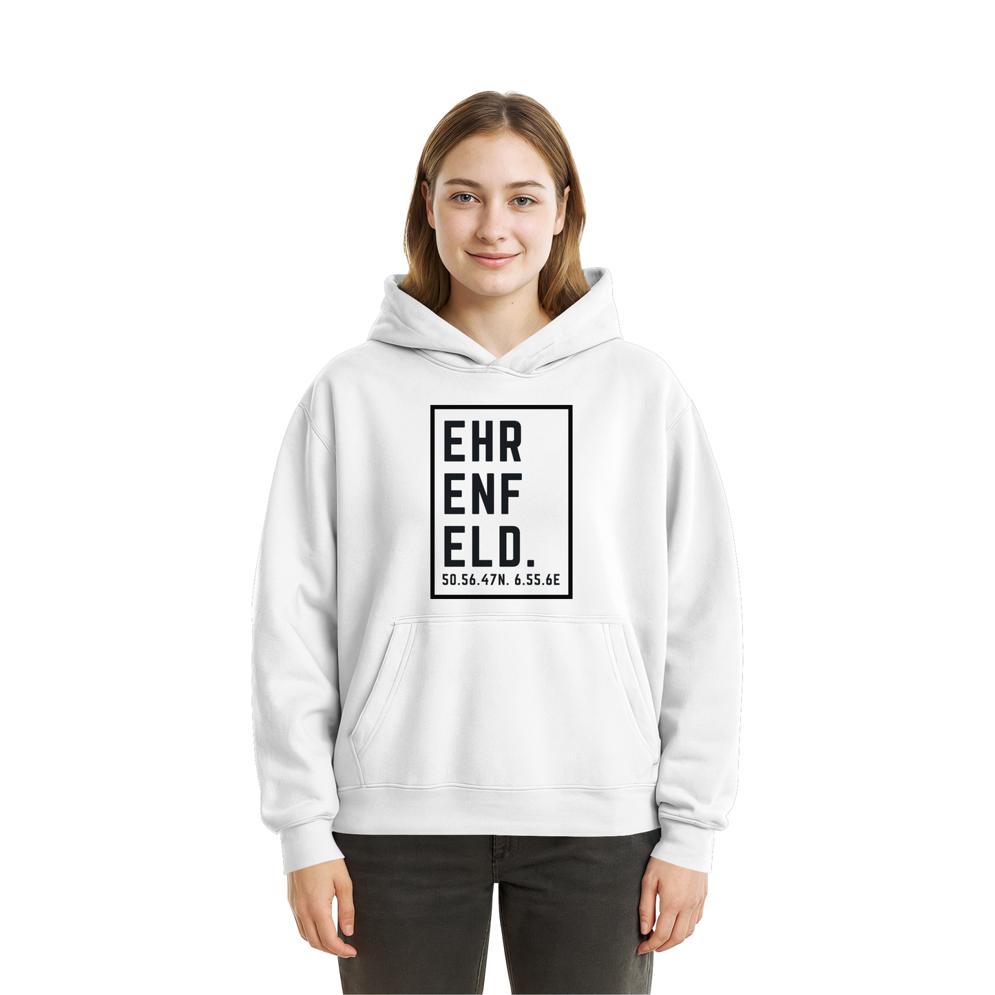 Ehrenfeld Koordinaten (großer Druck auf der Brust) - Fluffy Boxcut Hoodie