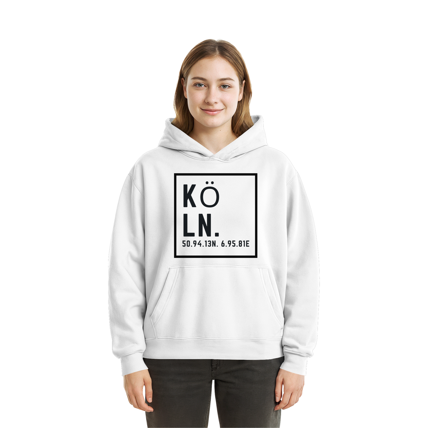 Köln Koordinaten (großer Druck auf der Brust) - Fluffy Boxcut Hoodie