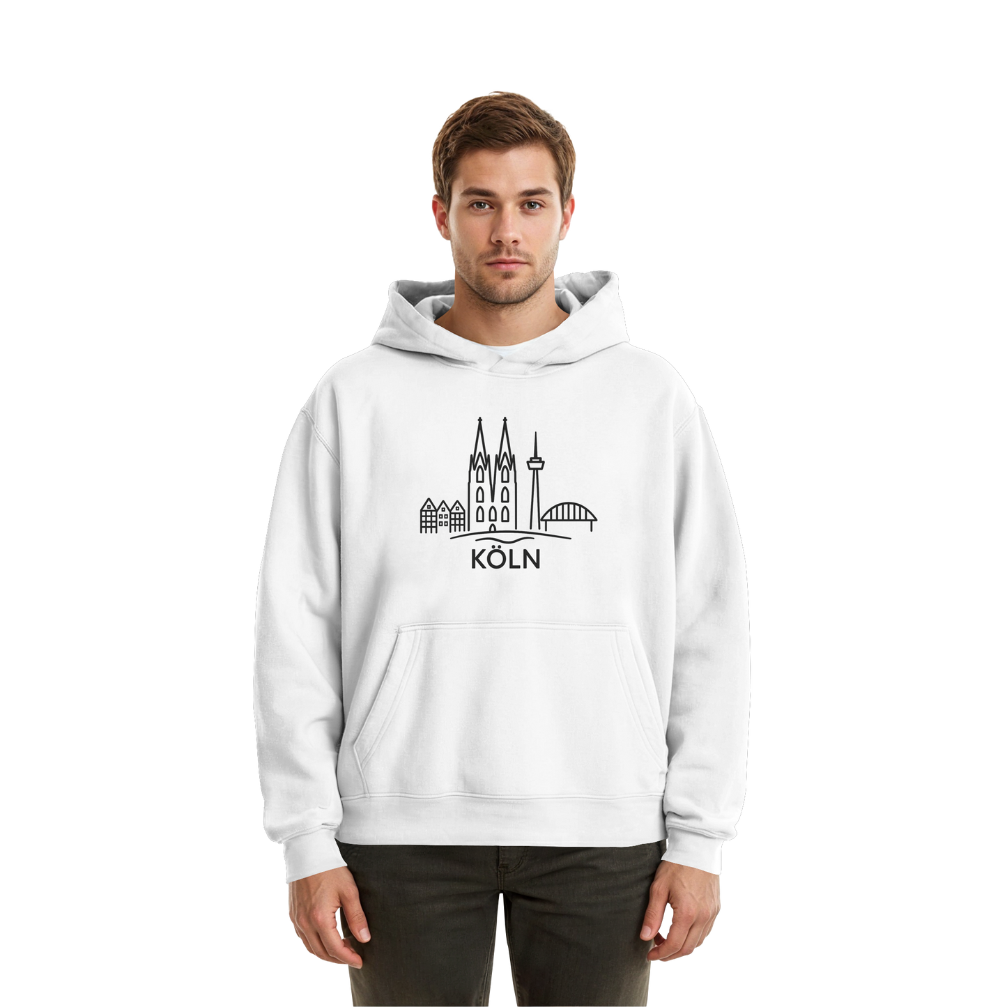 Köln Skyline (großer Druck auf der Brust) - Fluffy Boxcut Hoodie