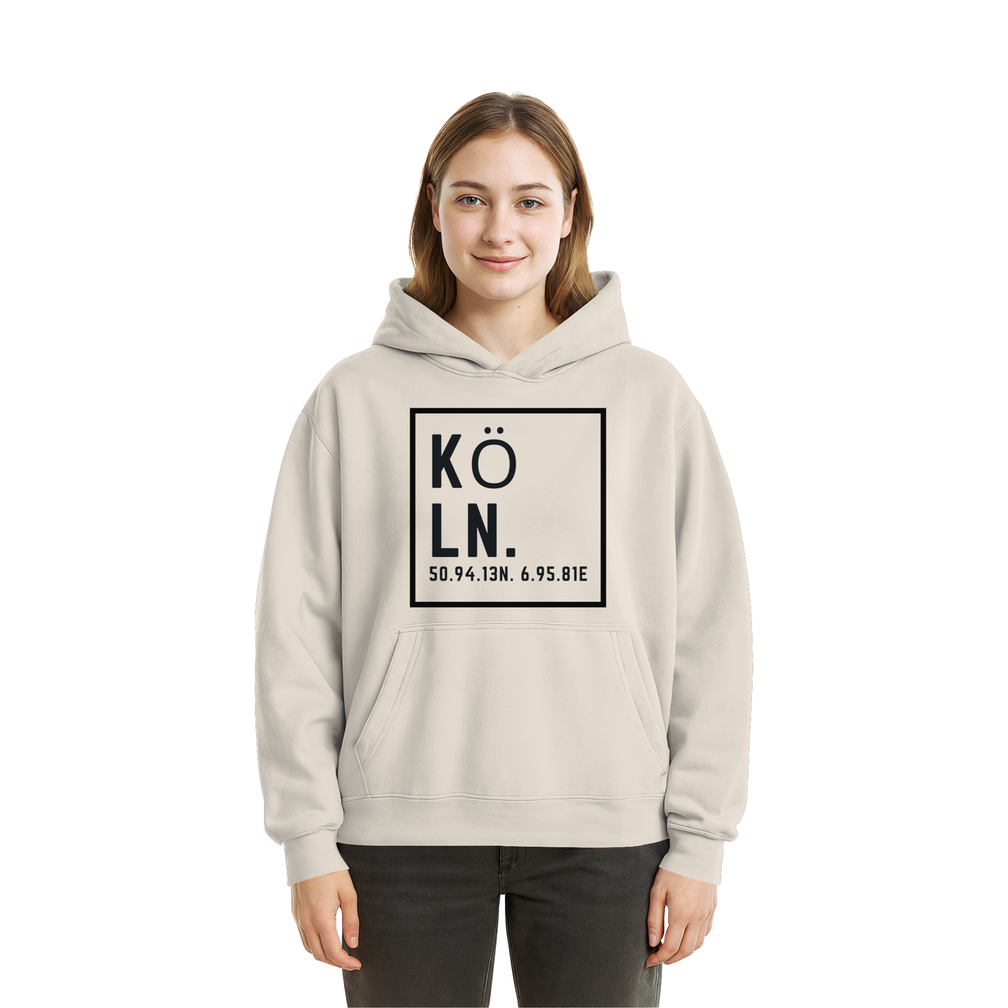 Köln Koordinaten (großer Druck auf der Brust) - Fluffy Boxcut Hoodie