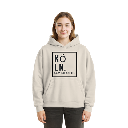Köln Koordinaten (großer Druck auf der Brust) - Fluffy Boxcut Hoodie