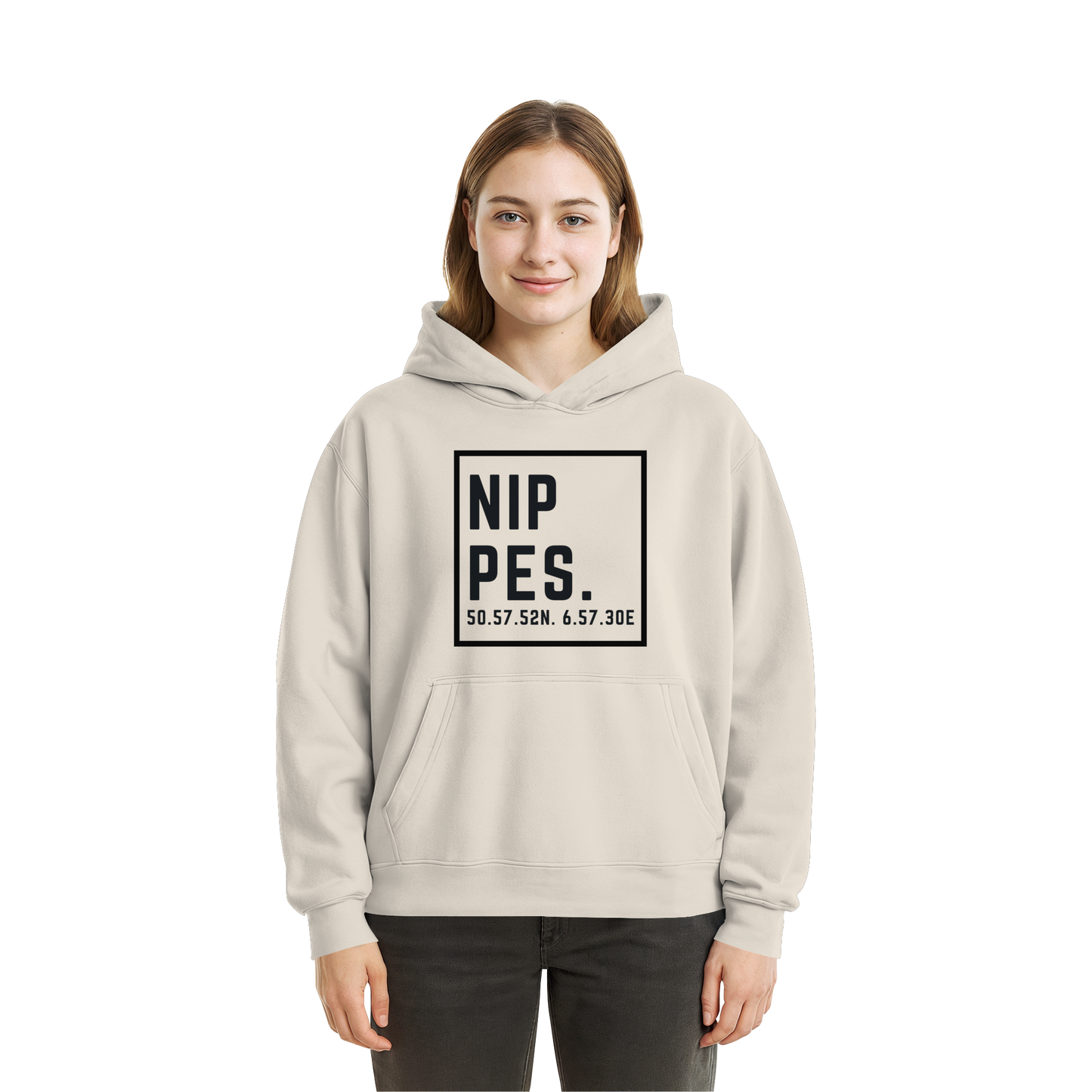 Nippes Koordinaten (großer Druck auf der Brust) - Fluffy Boxcut Hoodie