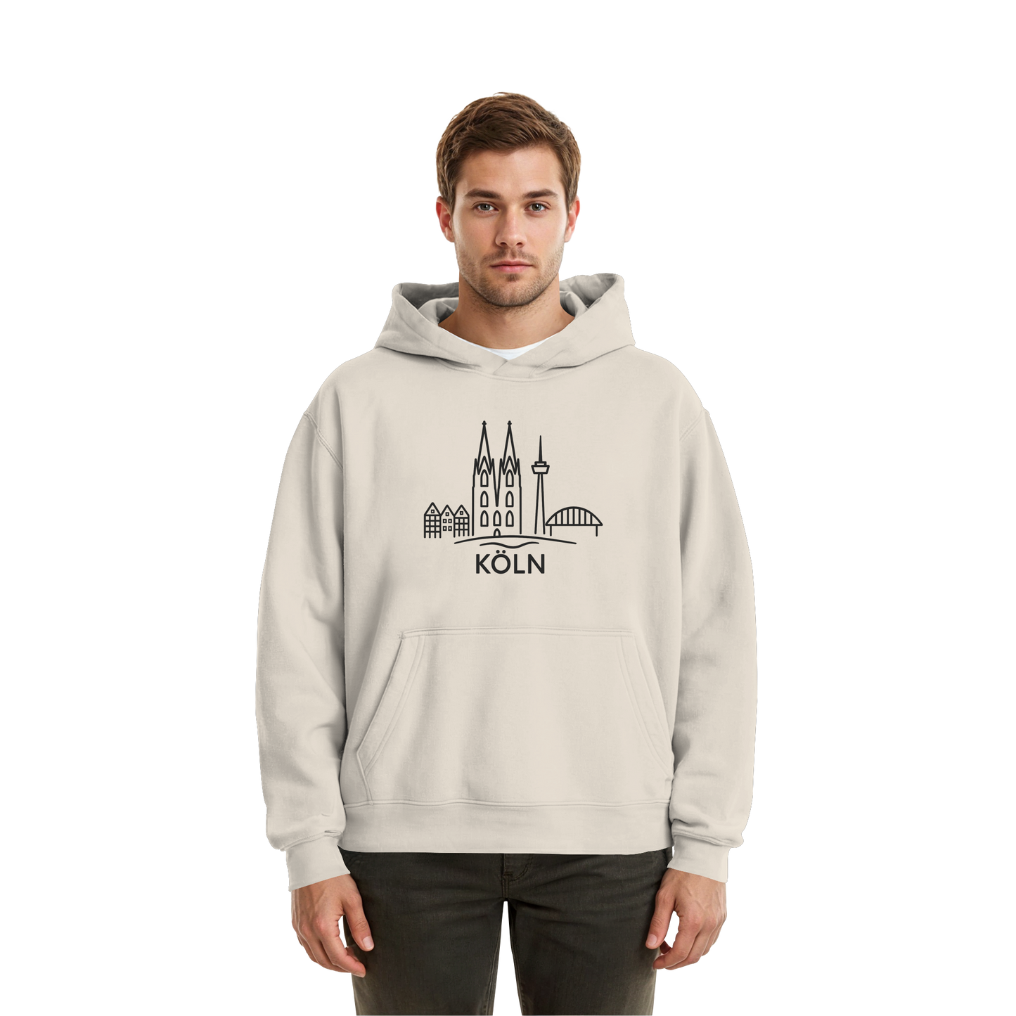 Köln Skyline (großer Druck auf der Brust) - Fluffy Boxcut Hoodie