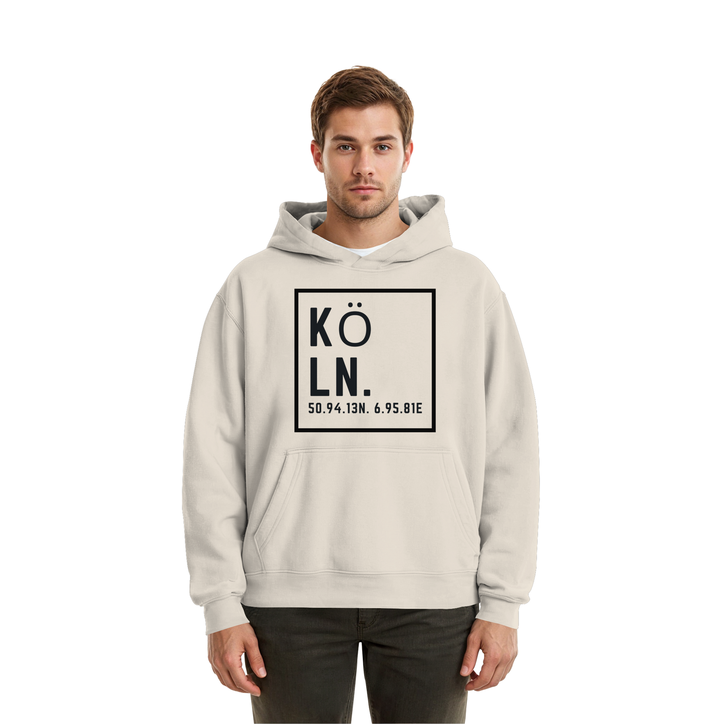 Köln Koordinaten (großer Druck auf der Brust) - Fluffy Boxcut Hoodie