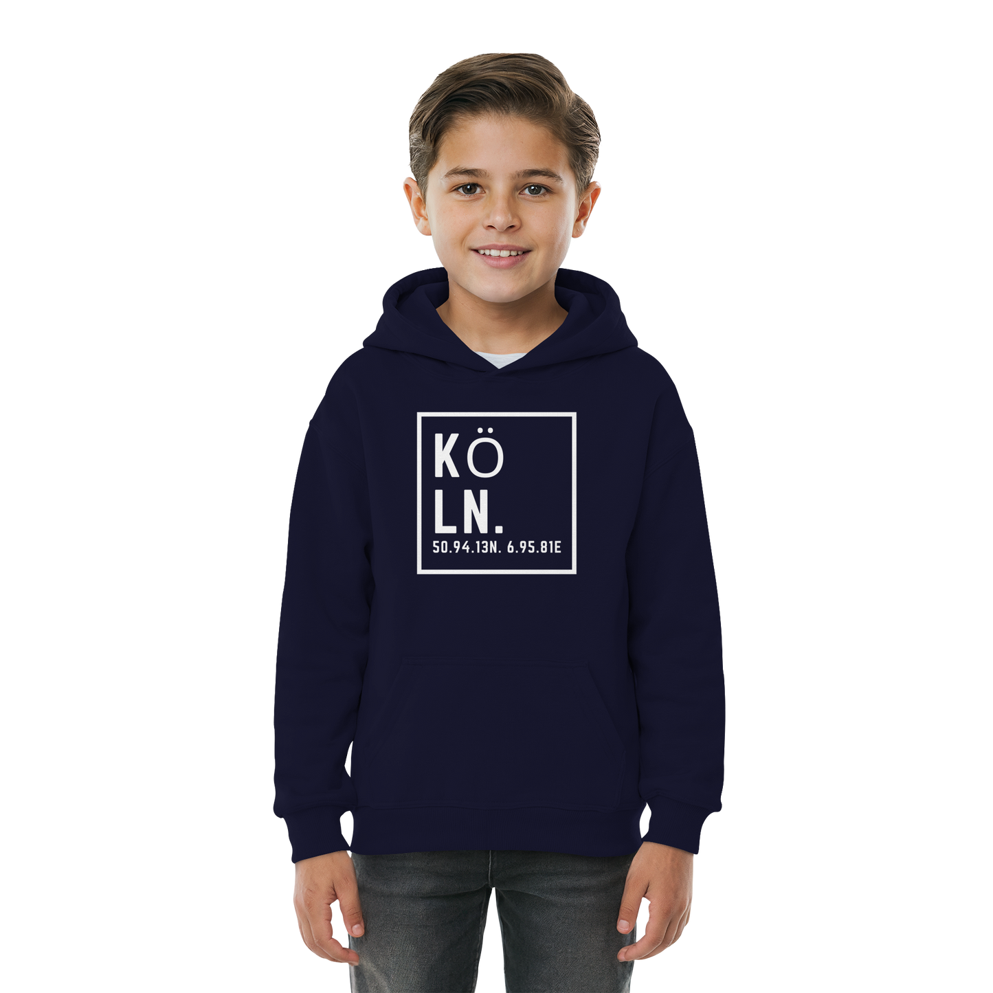 Köln Koordinaten (großer Druck auf der Brust) - Kids Basic Hoodie