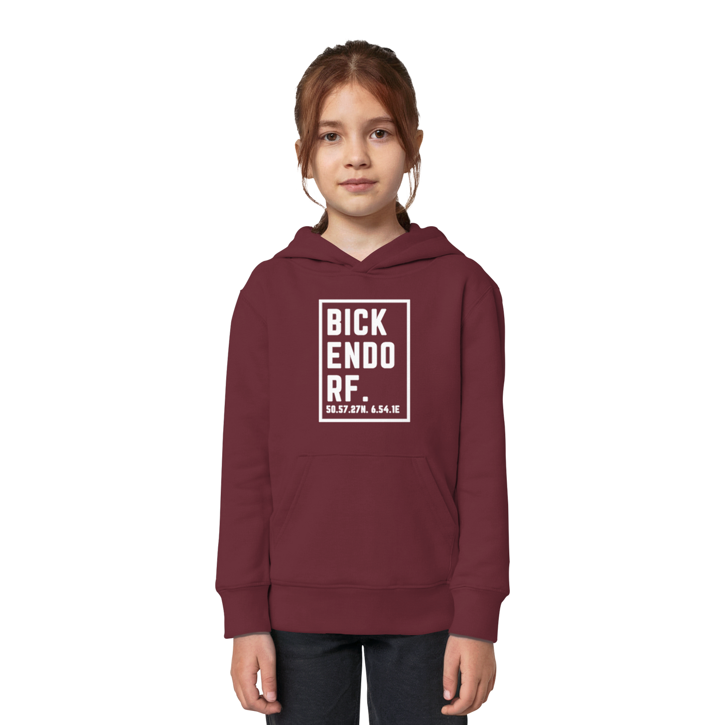 Bickendorf Koordinaten (großer Druck auf der Brust) - Kids Organic Hoodie