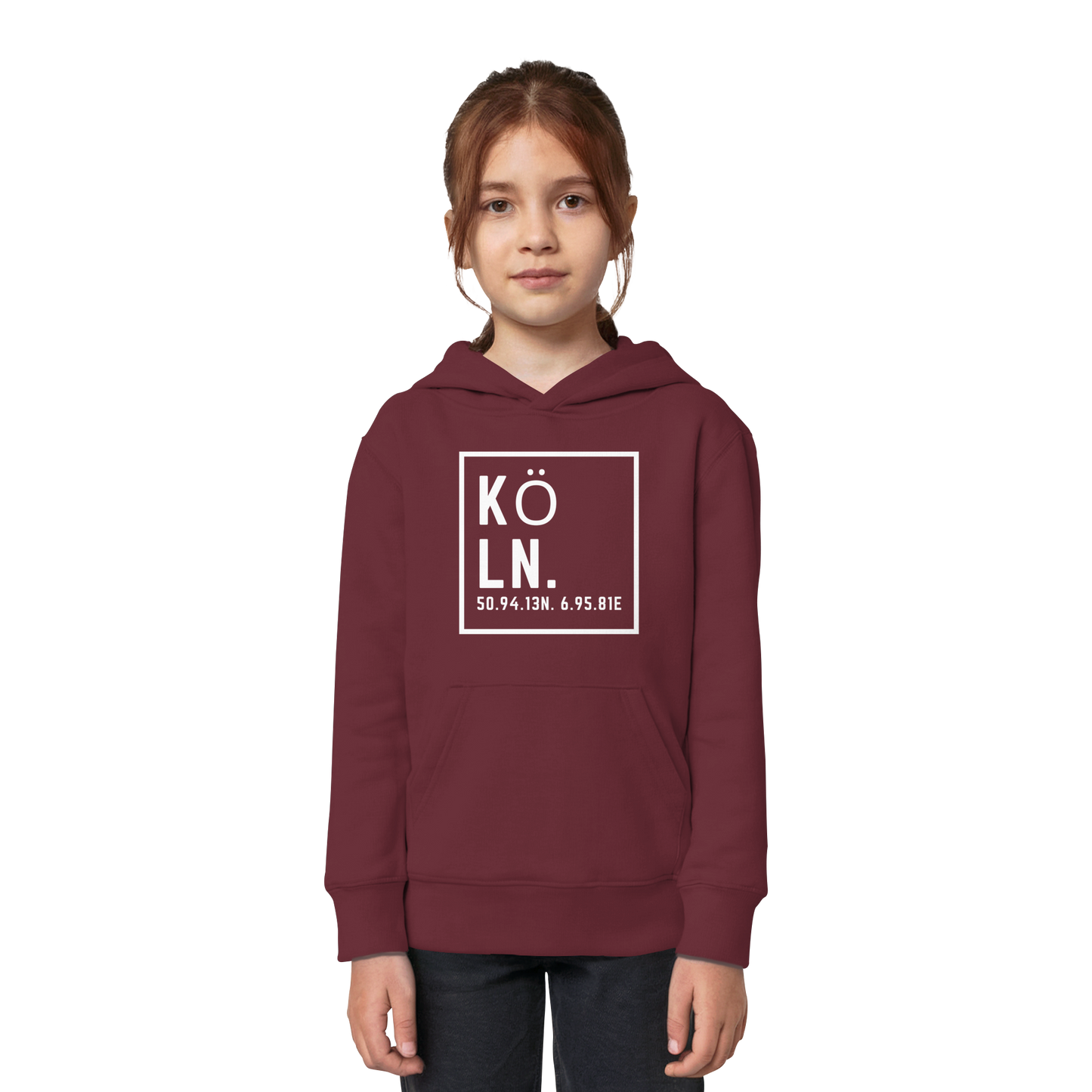 Köln Koordinaten (großer Druck auf der Brust) - Kids Organic Hoodie
