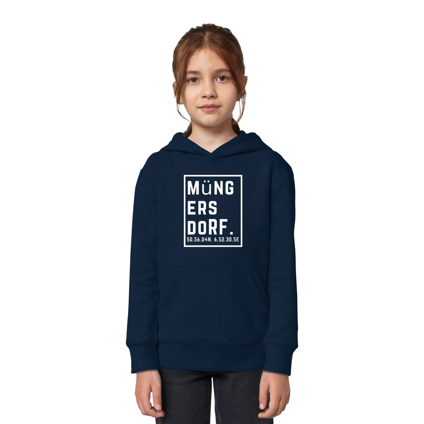 Müngersdorf Koordinaten (großer Druck auf der Brust) - Kids Organic Hoodie