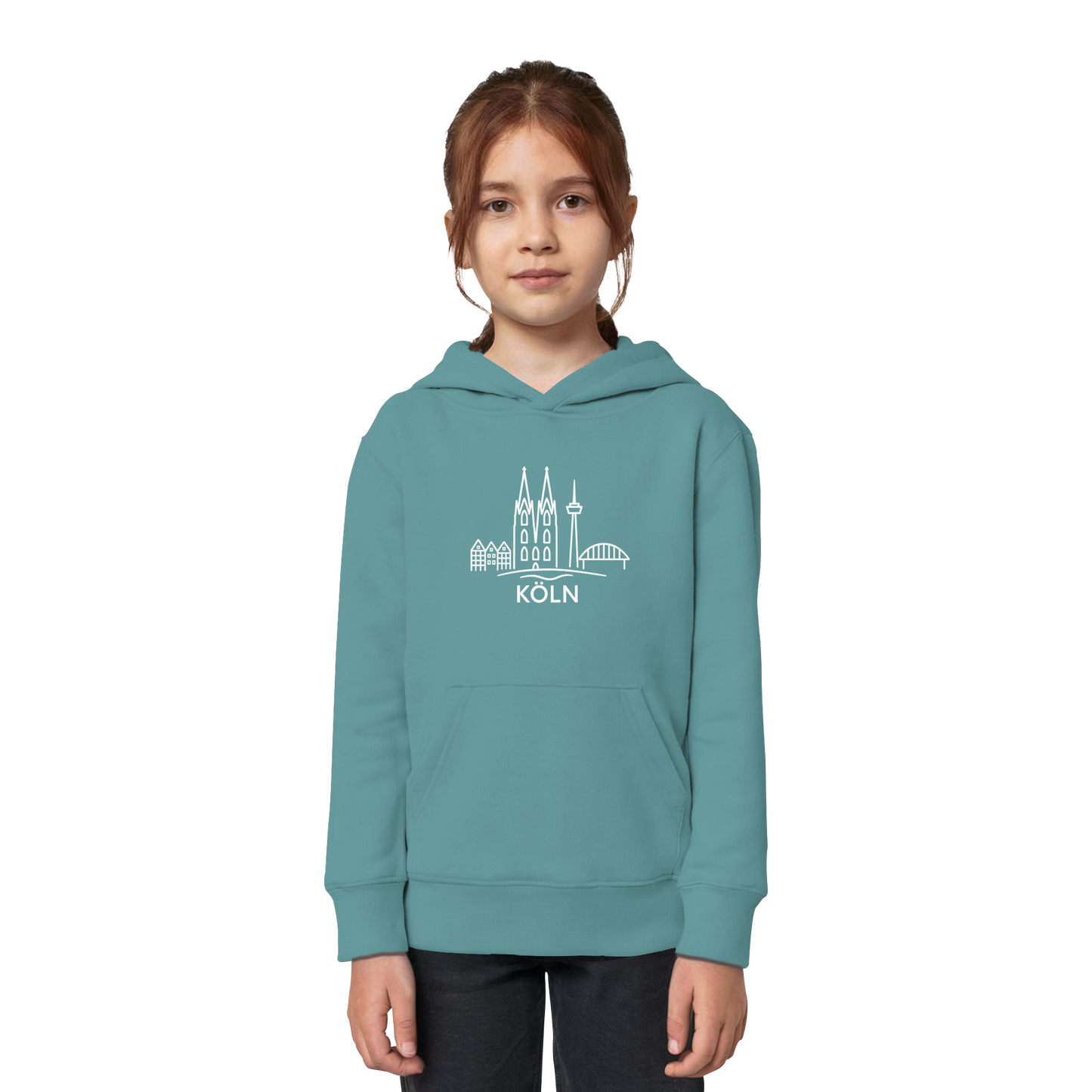Köln Skyline (großer Druck auf der Brust) - Kids Organic Hoodie
