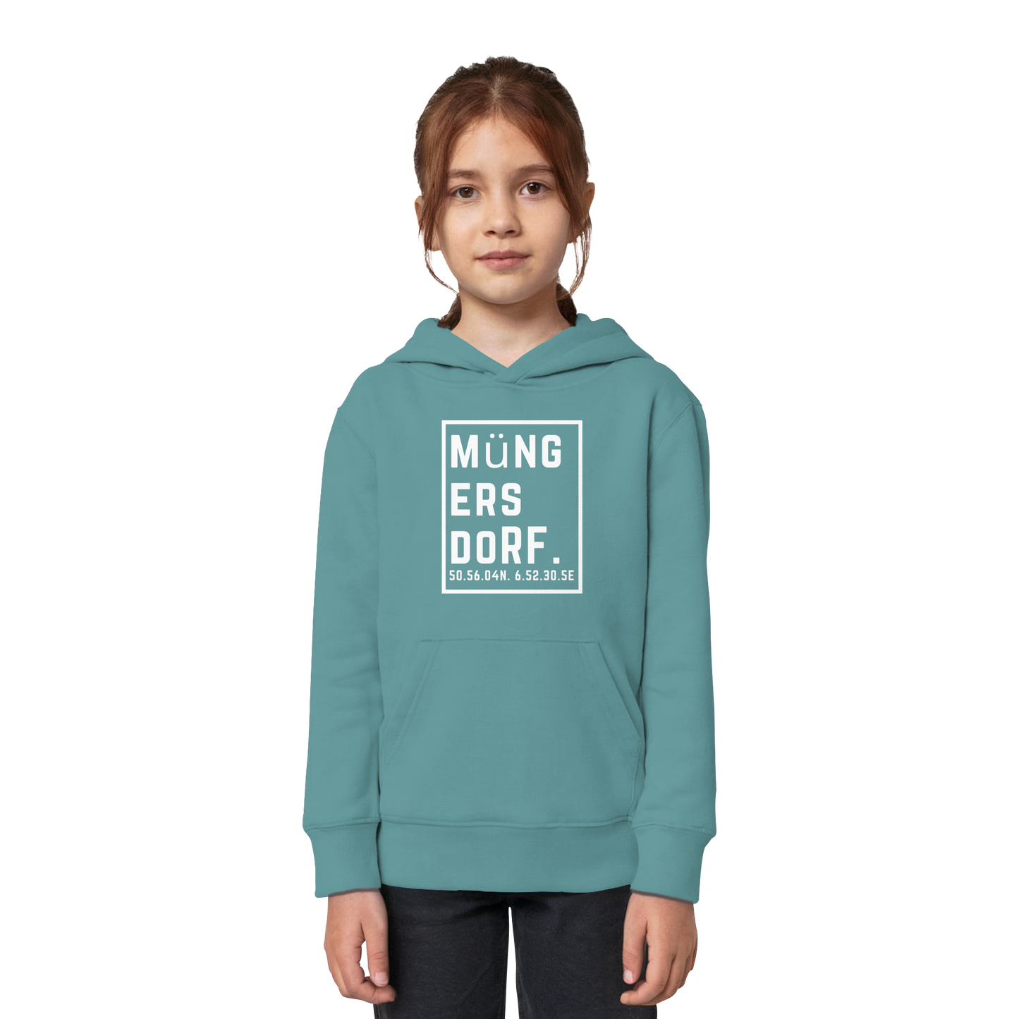 Müngersdorf Koordinaten (großer Druck auf der Brust) - Kids Organic Hoodie