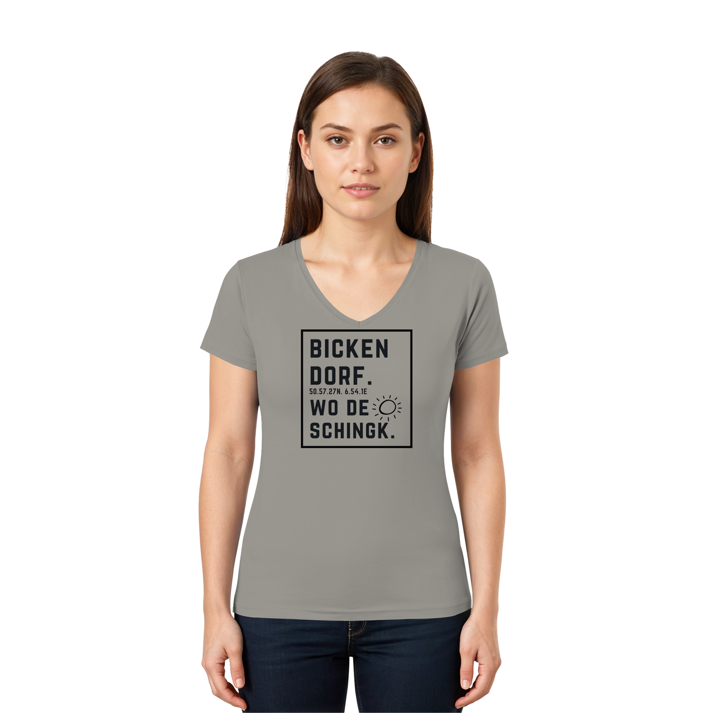 Wo de Sonn schingk - Bickendorf Druck  - Ladies V-Neck Shirt