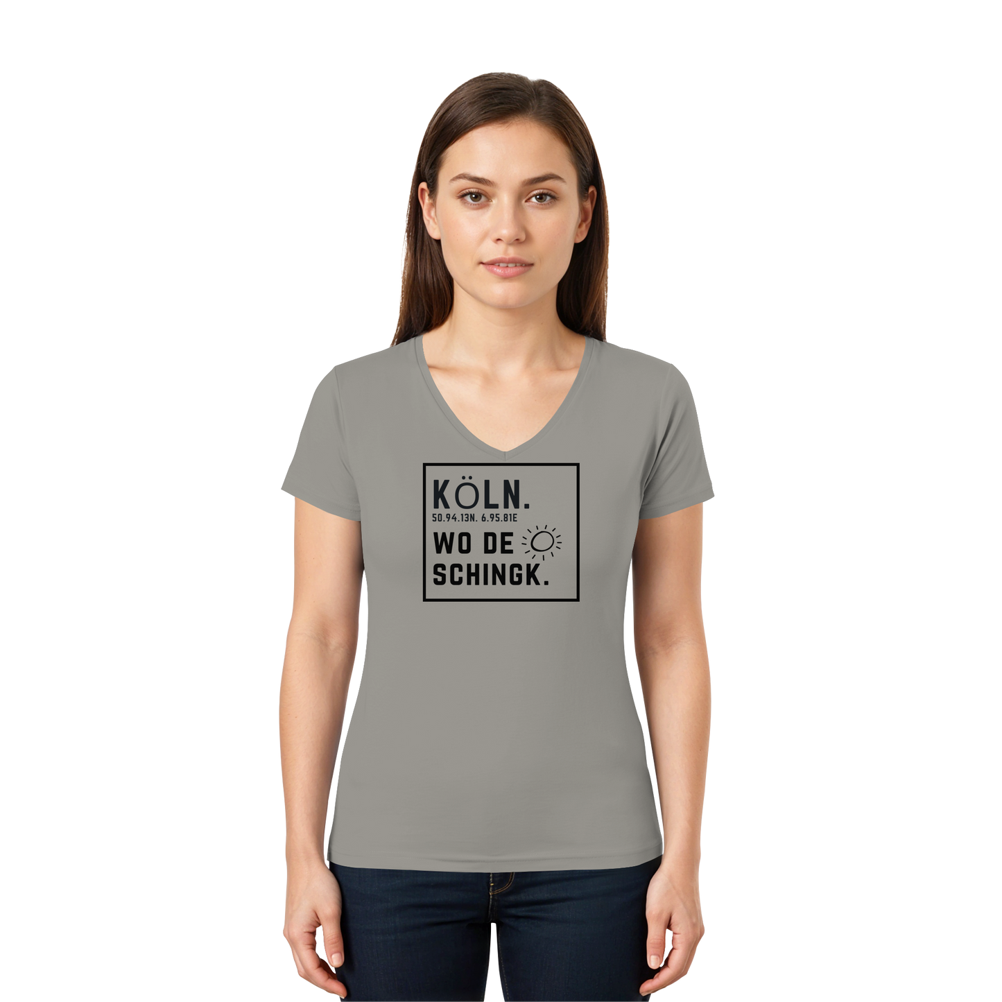 Wo de Sonn schingk - Köln Druck   - Ladies V-Neck Shirt