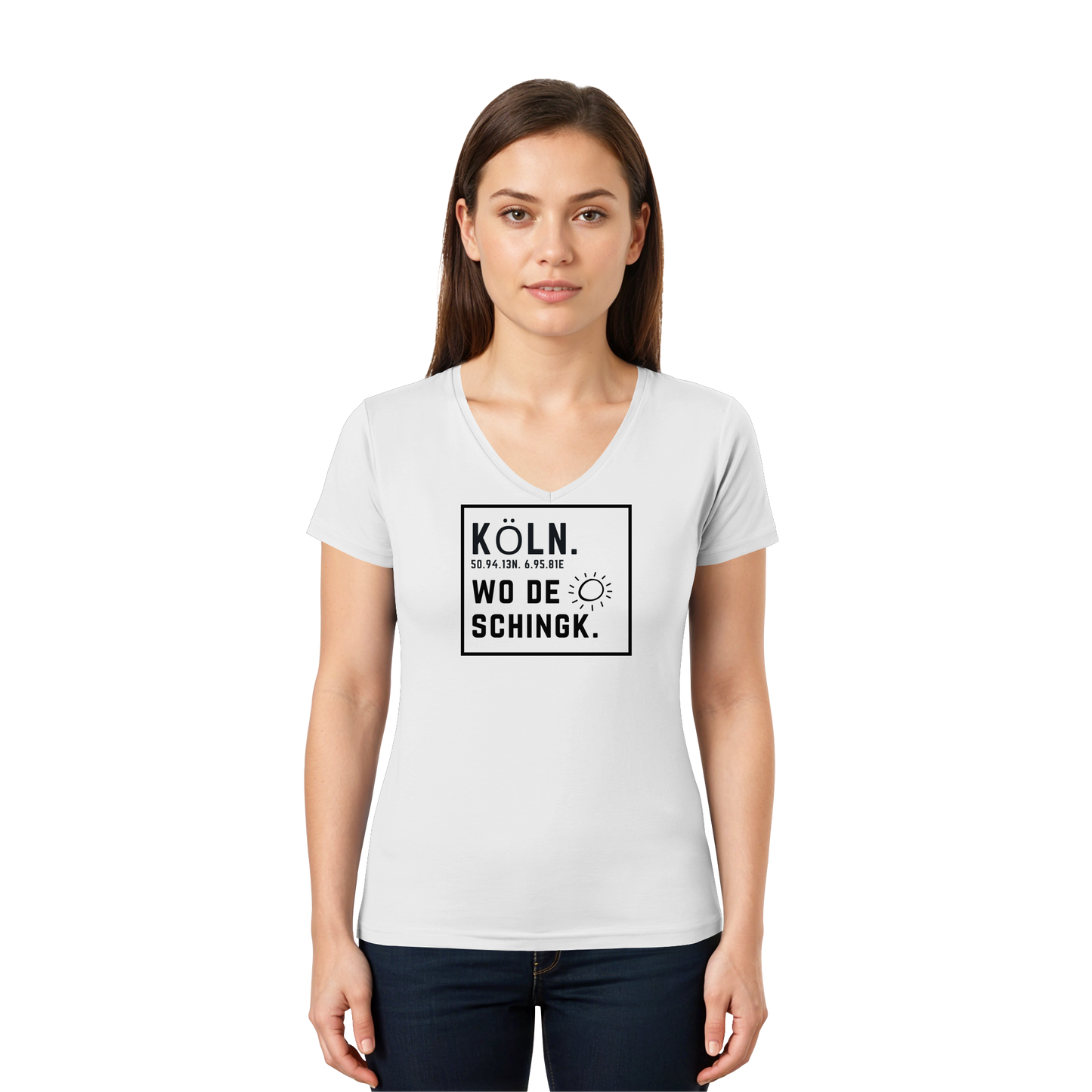 Wo de Sonn schingk - Köln Druck   - Ladies V-Neck Shirt