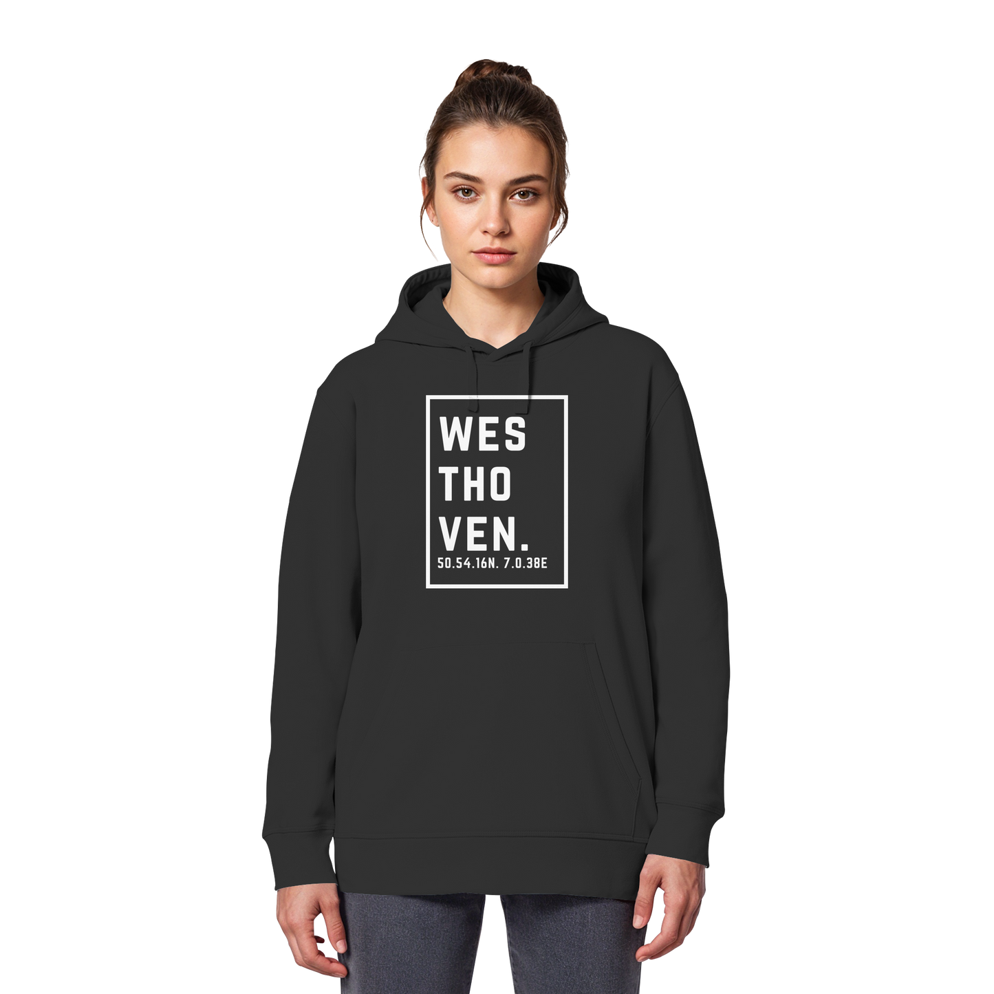 Westhoven Koordinaten (großer Druck auf der Brust) - Organic Basic Hoodie