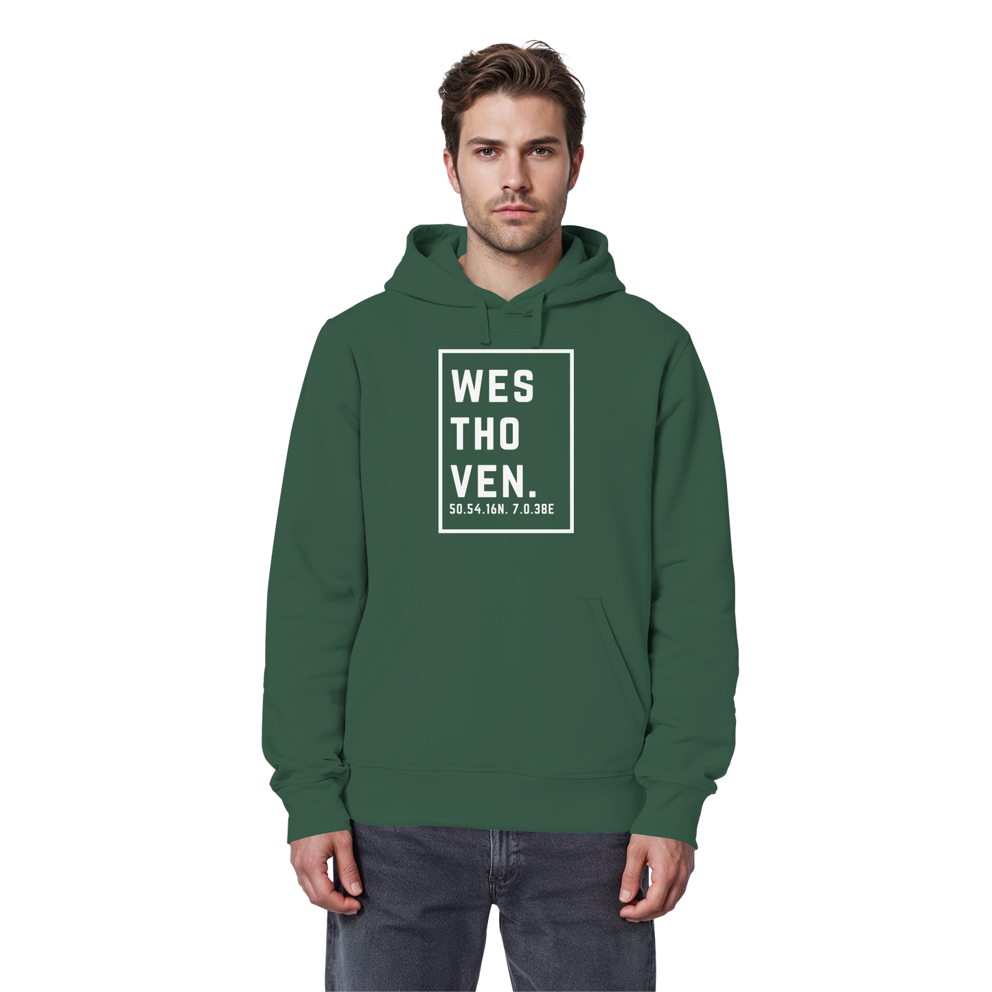 Westhoven Koordinaten (großer Druck auf der Brust) - Organic Basic Hoodie