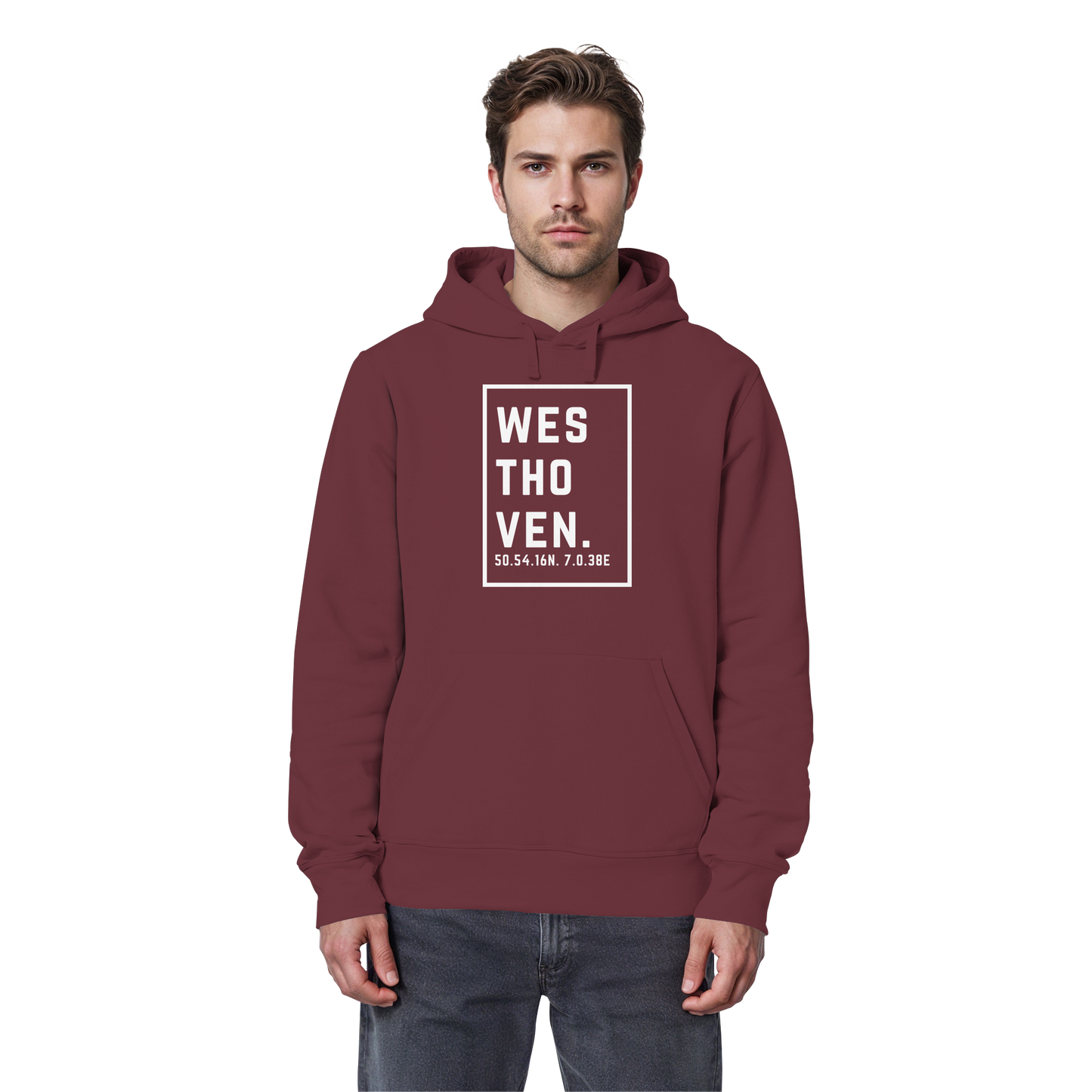 Westhoven Koordinaten (großer Druck auf der Brust) - Organic Basic Hoodie