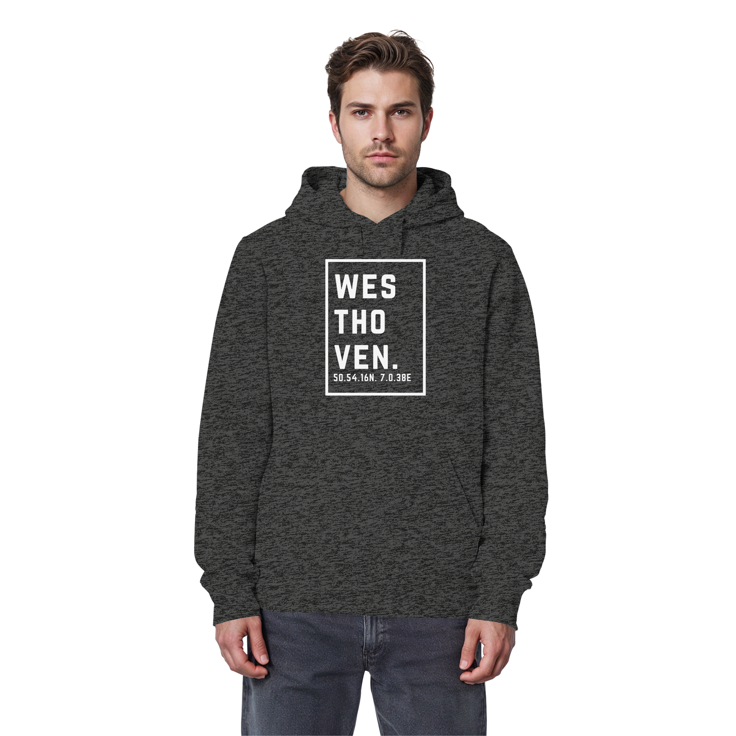 Westhoven Koordinaten (großer Druck auf der Brust) - Organic Basic Hoodie