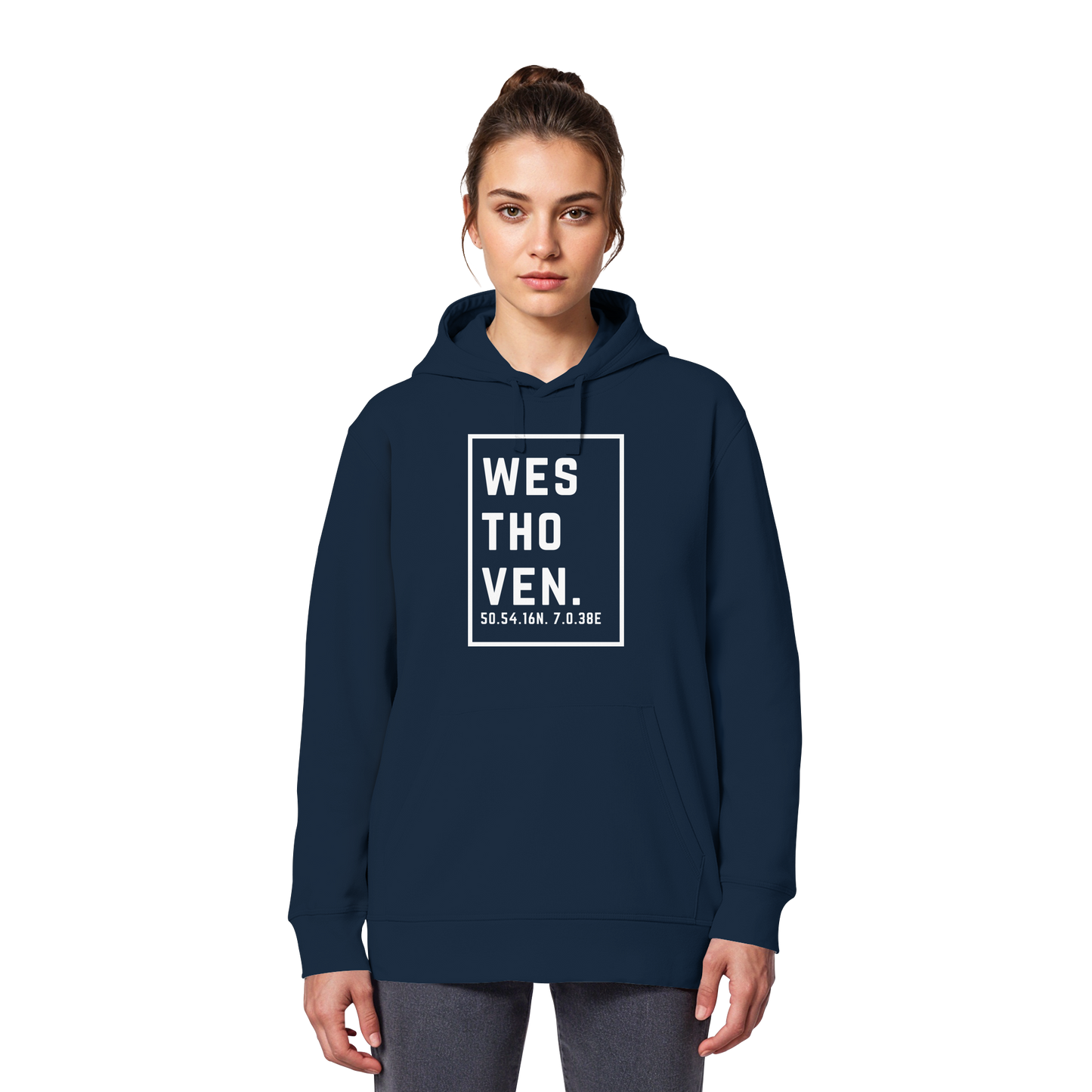 Westhoven Koordinaten (großer Druck auf der Brust) - Organic Basic Hoodie