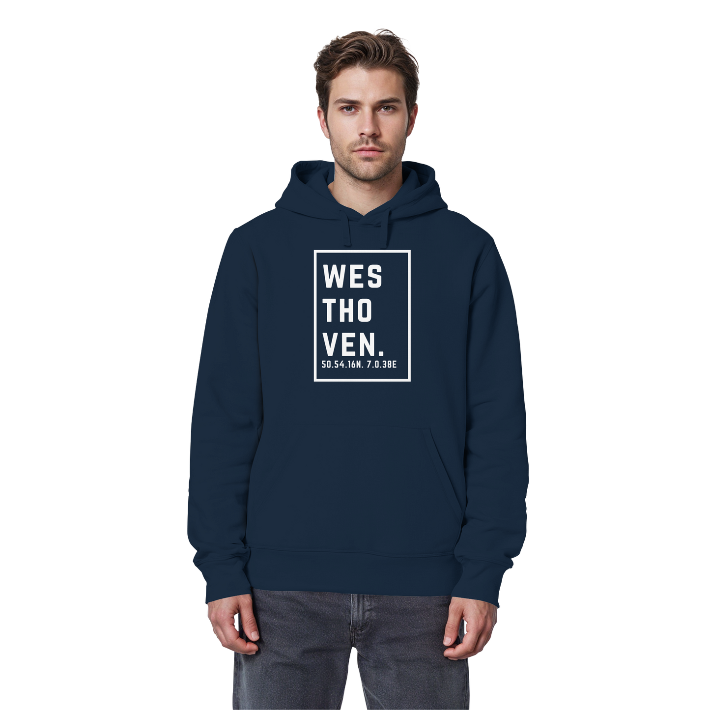 Westhoven Koordinaten (großer Druck auf der Brust) - Organic Basic Hoodie