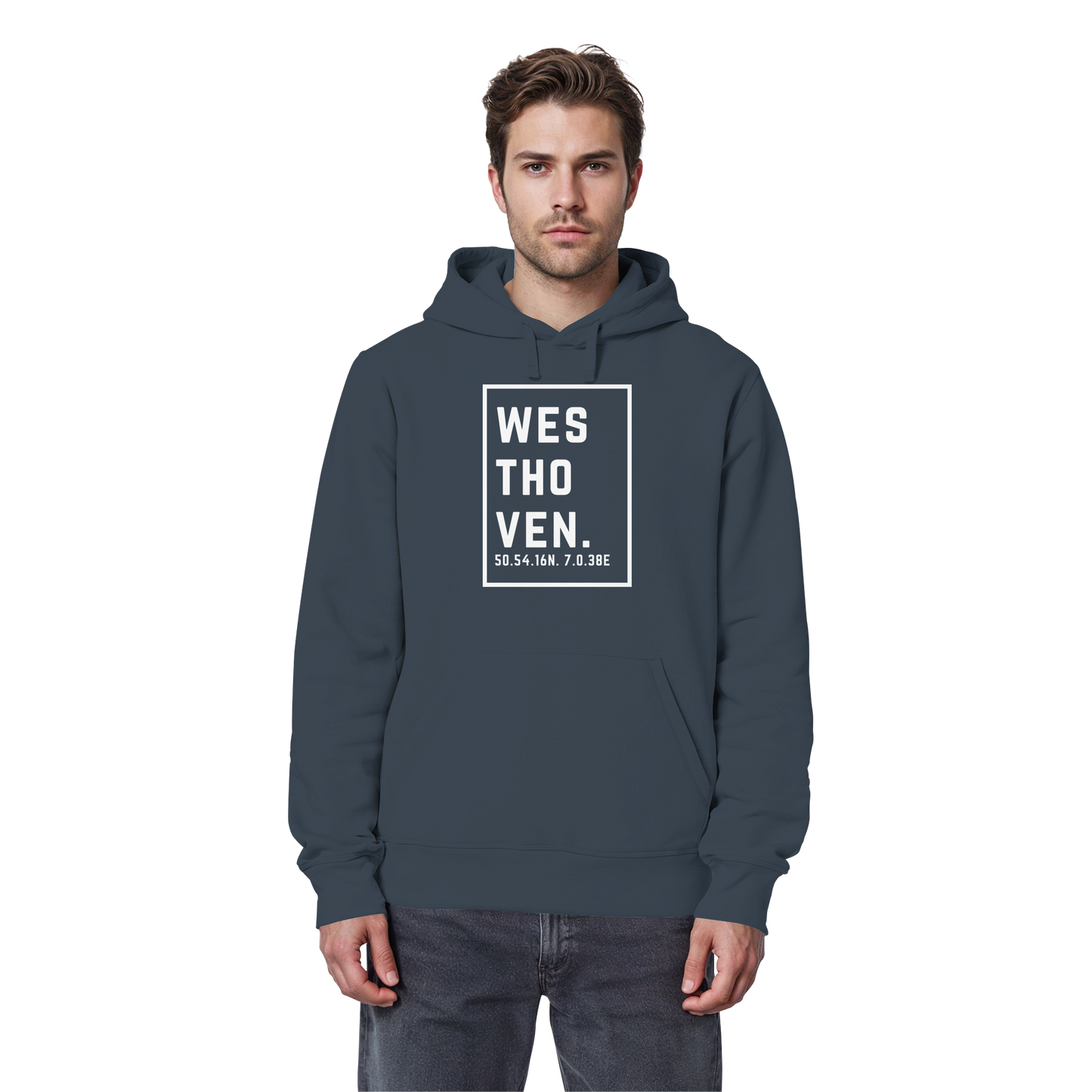 Westhoven Koordinaten (großer Druck auf der Brust) - Organic Basic Hoodie