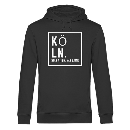 Köln Koordinaten (großer Druck auf der Brust) - Organic Hoodie B&C