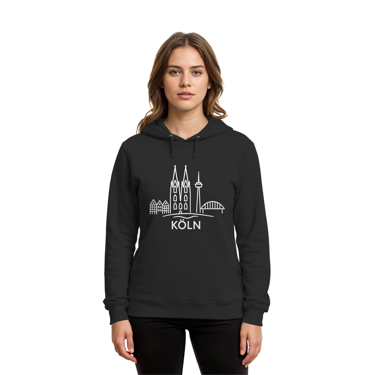 Köln Skyline (großer Druck auf der Brust) - Organic Hoodie B&C