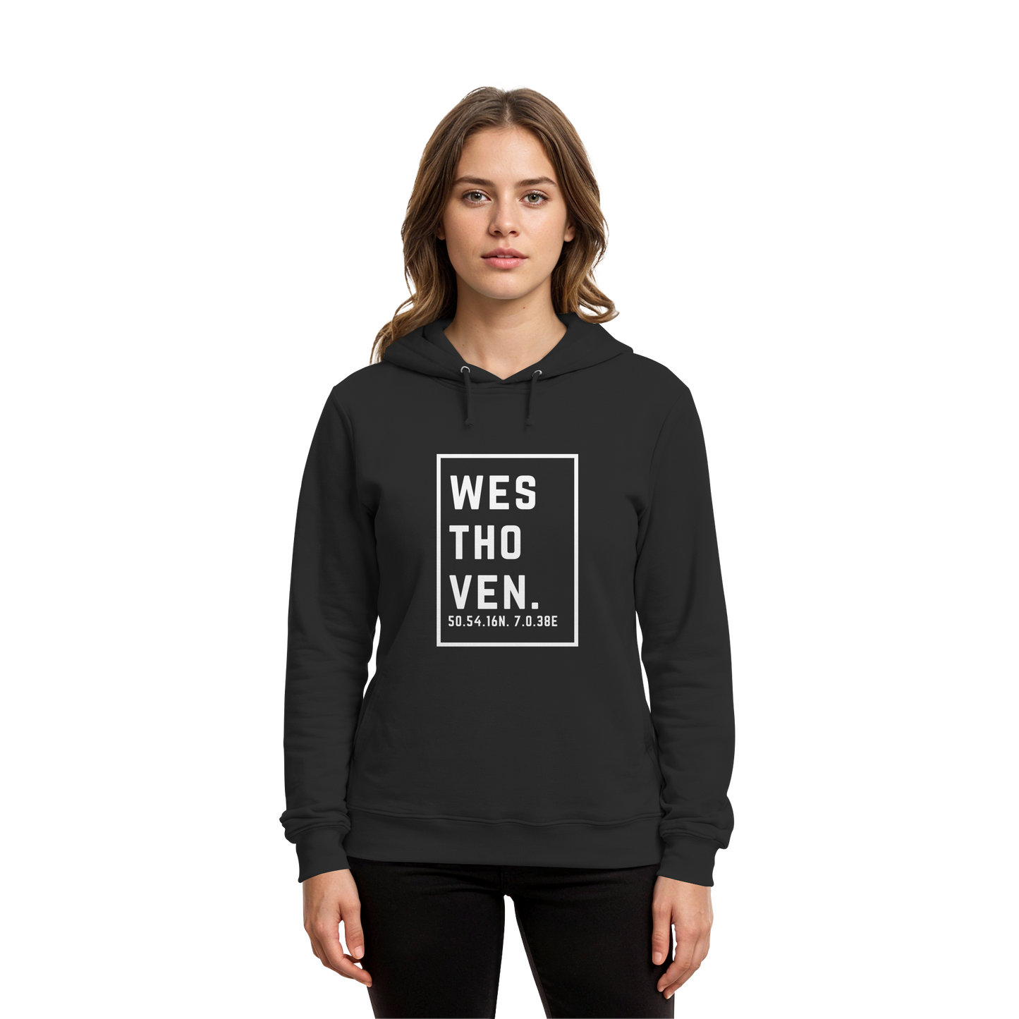 Westhoven Koordinaten (großer Druck auf der Brust) - Organic Hoodie B&C