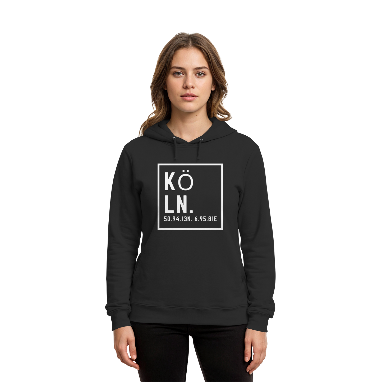 Köln Koordinaten (großer Druck auf der Brust) - Organic Hoodie B&C