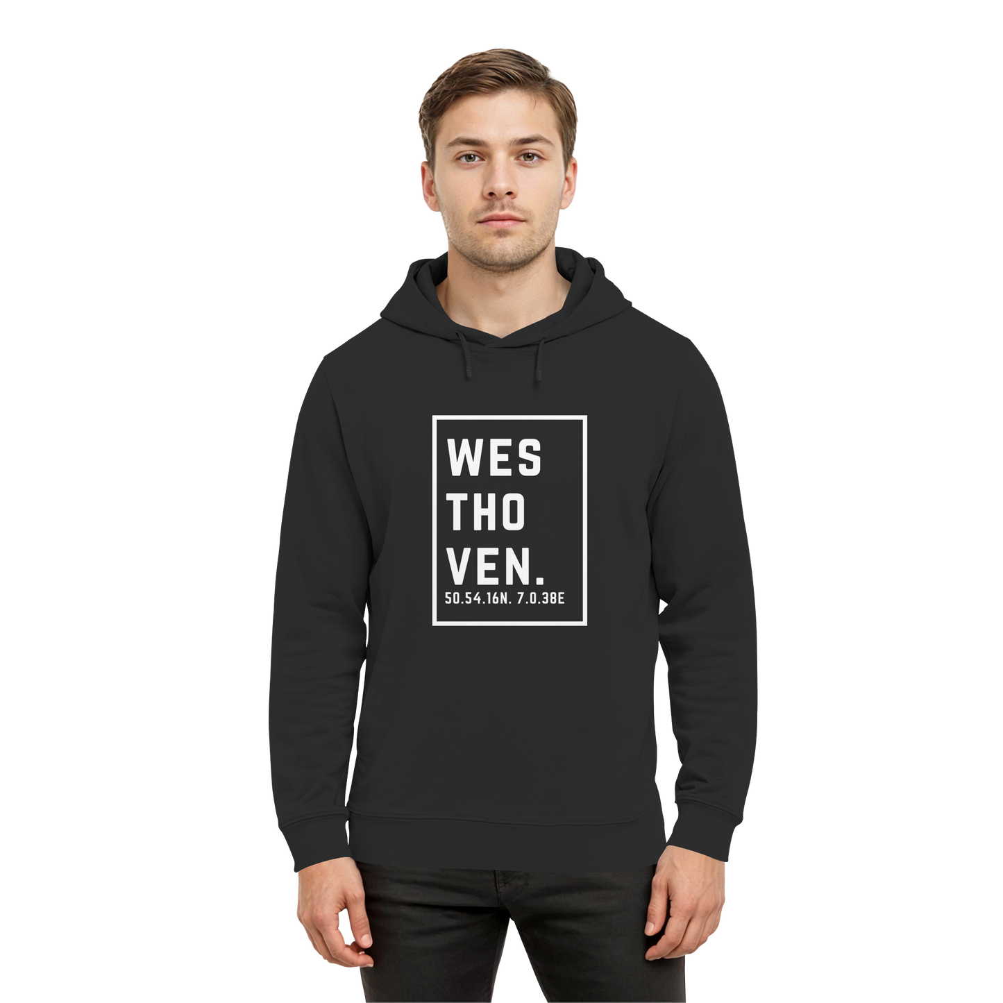 Westhoven Koordinaten (großer Druck auf der Brust) - Organic Hoodie B&C