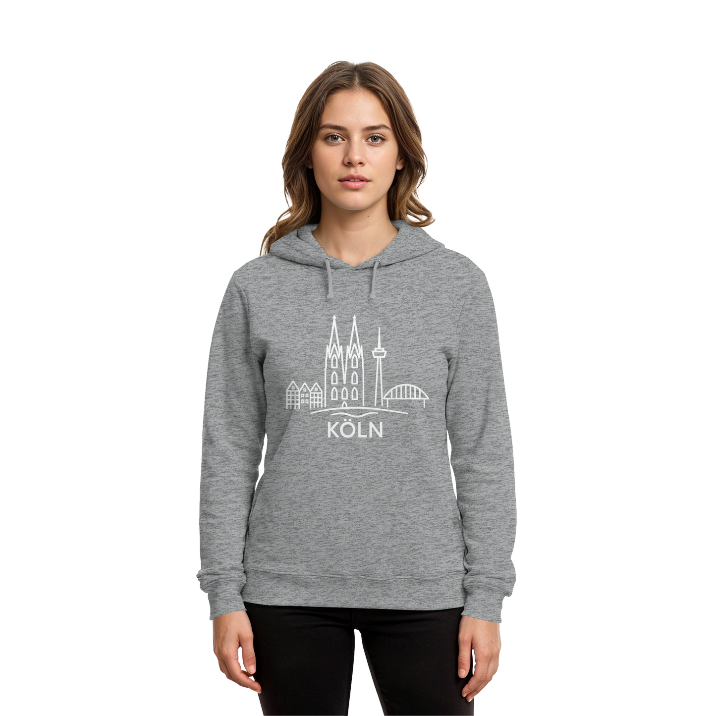 Köln Skyline (großer Druck auf der Brust) - Organic Hoodie B&C