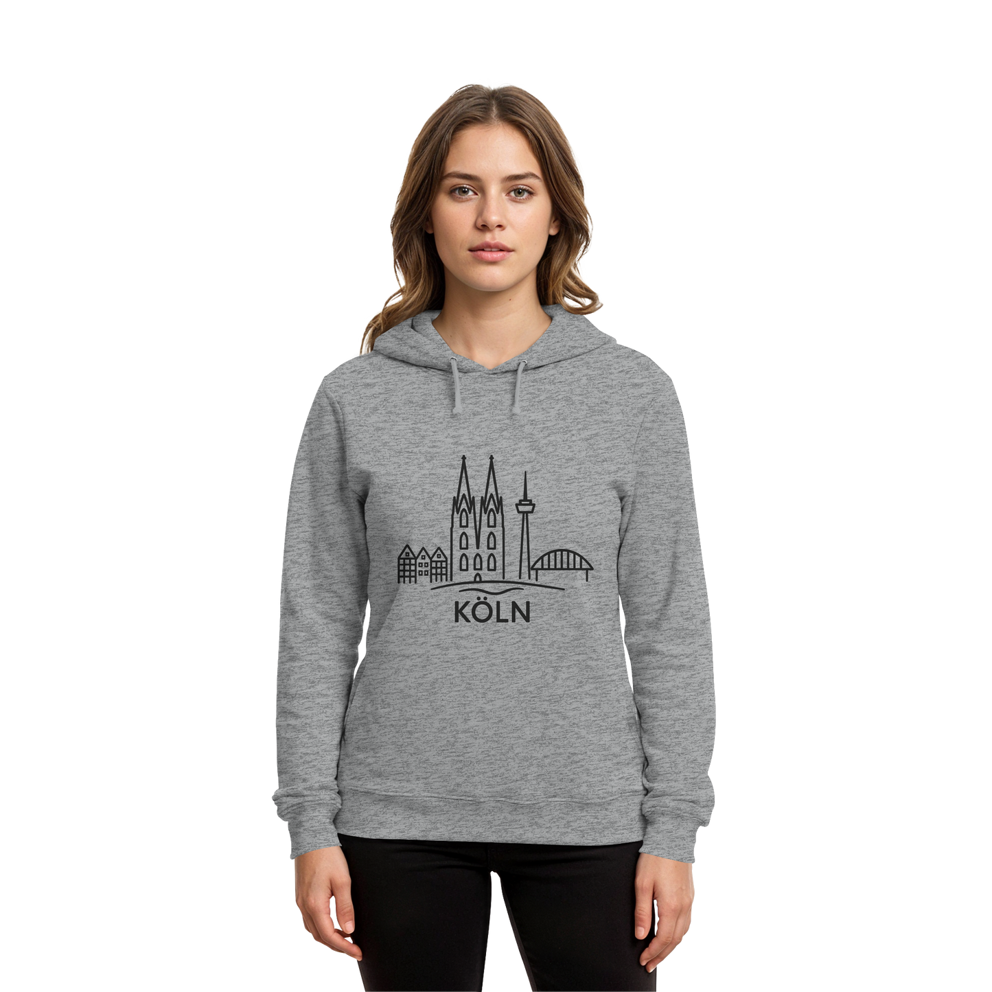 Köln Skyline (großer Druck auf der Brust) - Organic Hoodie B&C
