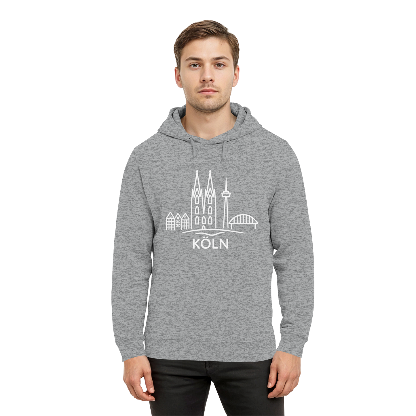 Köln Skyline (großer Druck auf der Brust) - Organic Hoodie B&C