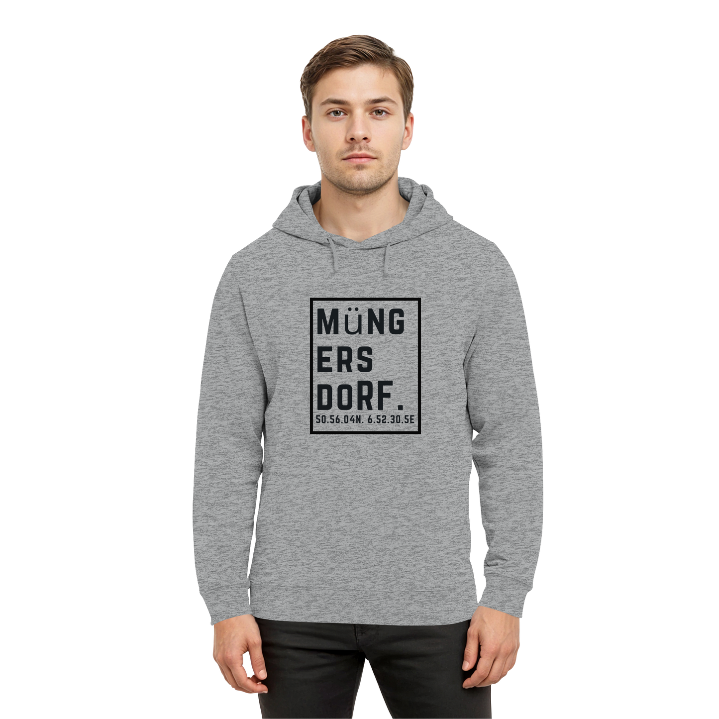 Müngersdorf Koordinaten (großer Druck auf der Brust) - Organic Hoodie B&C