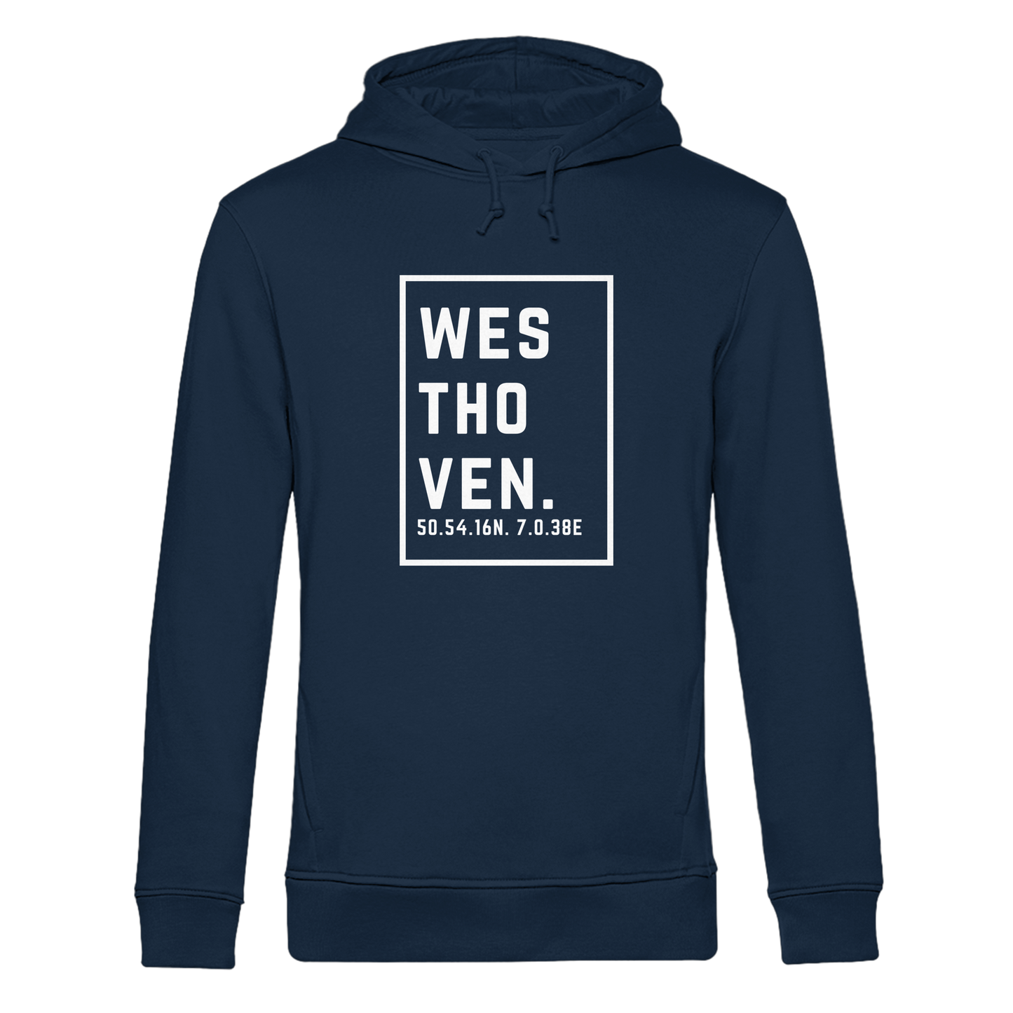 Westhoven Koordinaten (großer Druck auf der Brust) - Organic Hoodie B&C