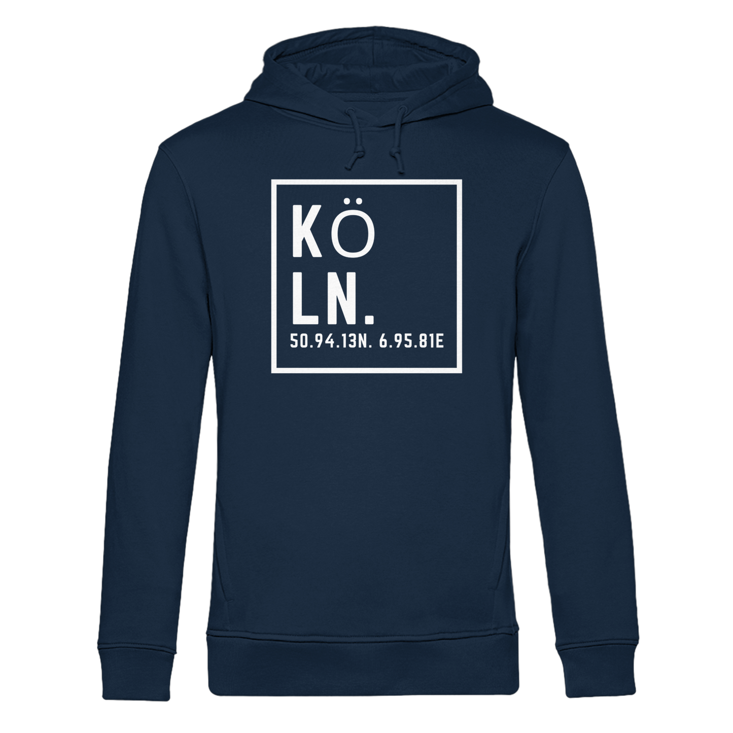 Köln Koordinaten (großer Druck auf der Brust) - Organic Hoodie B&C