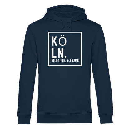 Köln Koordinaten (großer Druck auf der Brust) - Organic Hoodie B&C