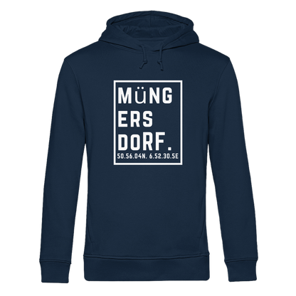 Müngersdorf Koordinaten (großer Druck auf der Brust) - Organic Hoodie B&C